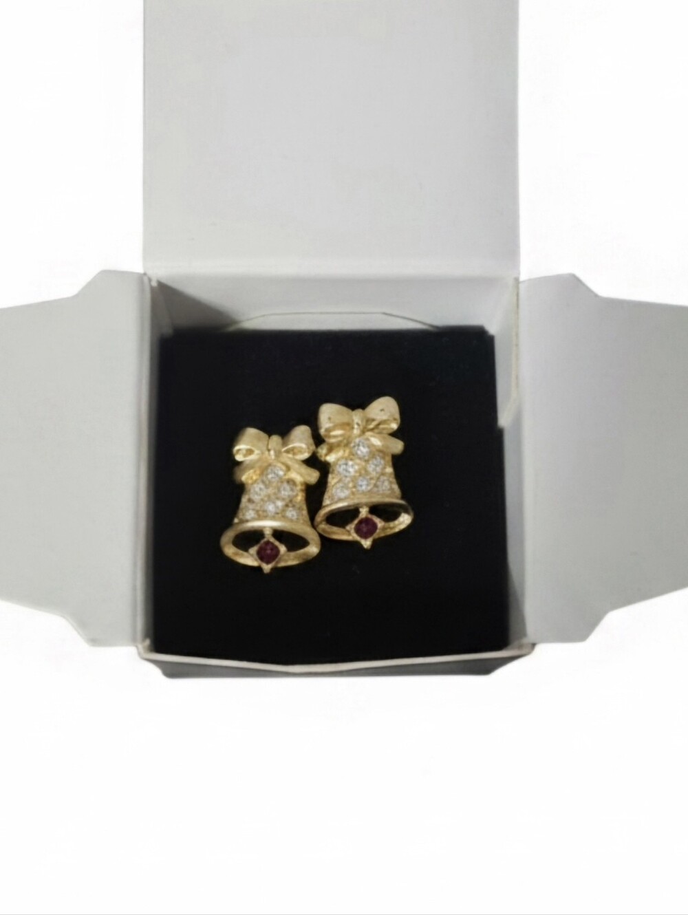 Vintage Avon Gold-Tone Bell Earrings with Bow and Red Accent